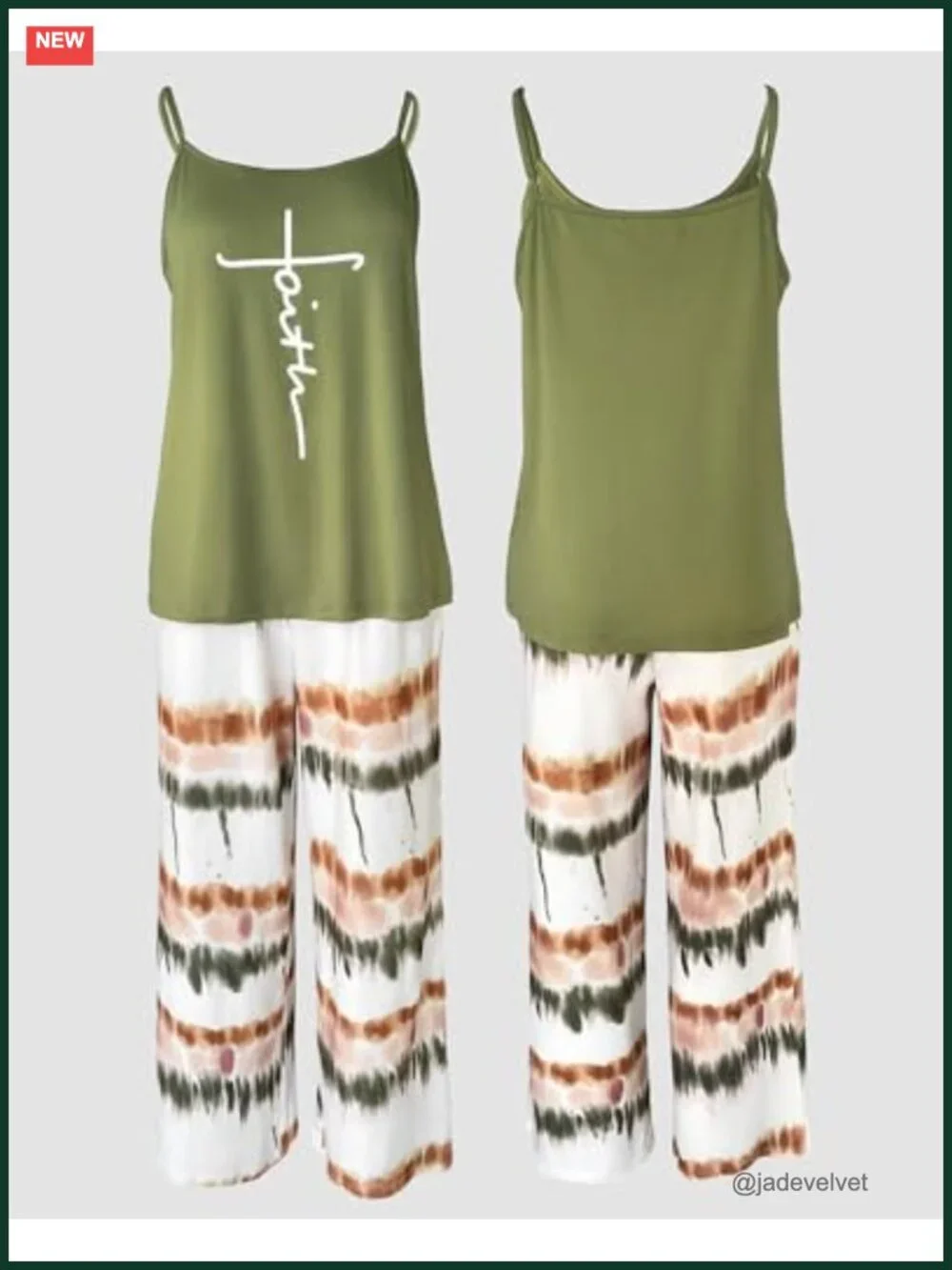 2 Piece Pajama Set Adjustable Tank Top & Loose Pants with Pockets